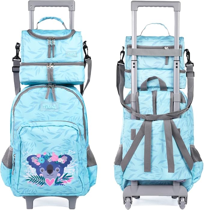 Tilami Rolling Backpack 18 inch Double Handle with Lunch Bag Wheeled Kids Backpack for Girls and Boys, Koala - Image 2
