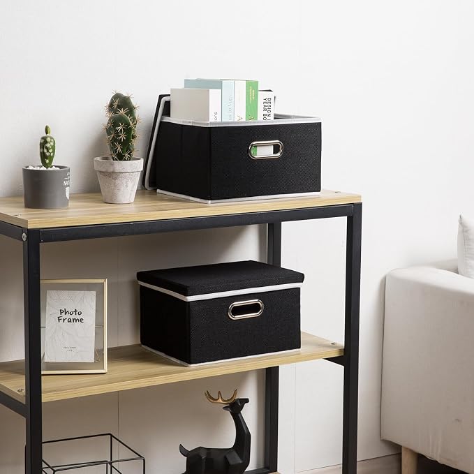 PRANDOM Storage Boxes with Lids [3-Pack] Fabric Collapsible Storage Bins Organizer Containers Baskets Cube with Cover for Home Bedroom Closet Office Nursery Black（11.4X8.6X6.7 - Image 2