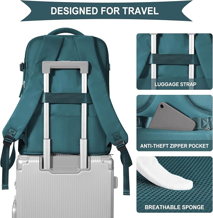 coowoz Large Travel Backpack For Women Men, Carry On Backpack,Hiking Backpack Waterproof Outdoor Sports Rucksack Casual Daypack Expandable Heavy Duty Extra large Backpack Peacock Blue - Image 7