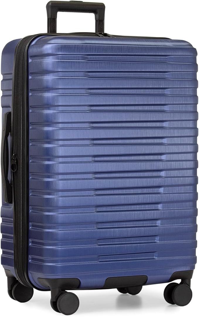 U.S. Traveler Boren Expandable Hardside Rugged Travel Luggage with 8 Spinner Wheels, Navy, Checked-Medium 26-Inch by USTraveler