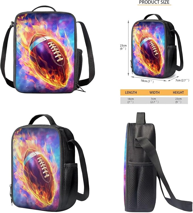 Galaxy Football Backpack for Boys Kids Backpack with Lunch Box Water Bottle Holder with Strap and Soft Pencil Case 4PCS Set Bookbag with Compartments for School 17" Sturdy School Bag for Girls - Image 5