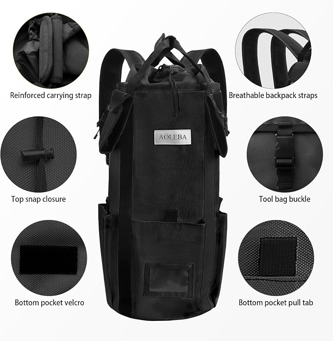 AOLEBA Arborist Rope Storage Bag Tree Climbing Rock Rope Bucket Backpack Rope Storage Bag Large Capacity 1680D Thicken Nylon Material with Hand Straps, Side Pockets - Image 5