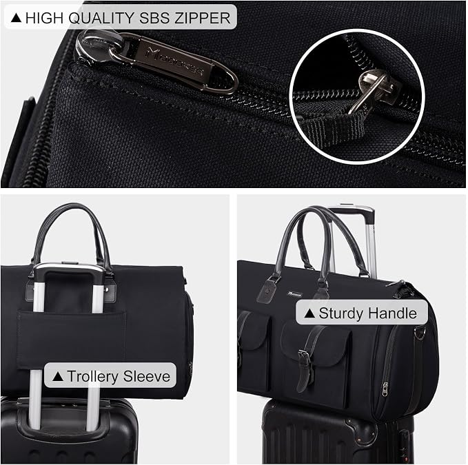 Modoker Garment Convertible Weekender Bag,Carry on Garment Bags for Travel Mens Suit Bag,Canvas Garment Duffle Bag Heavy Duty Overnight Bags for Men Women Hanging Clothes, Black - Image 4