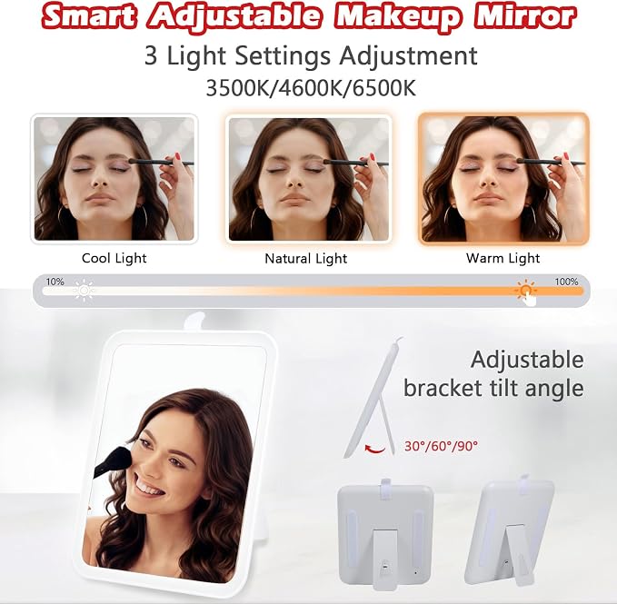 Travel Makeup Bag with Light Up Mirror, Portable Makeup Bag with Led Light Women Waterproof Makeup Travel Case adjustable dividers Rechargeable Vanity Mirror with 3 Color Lights - Image 2