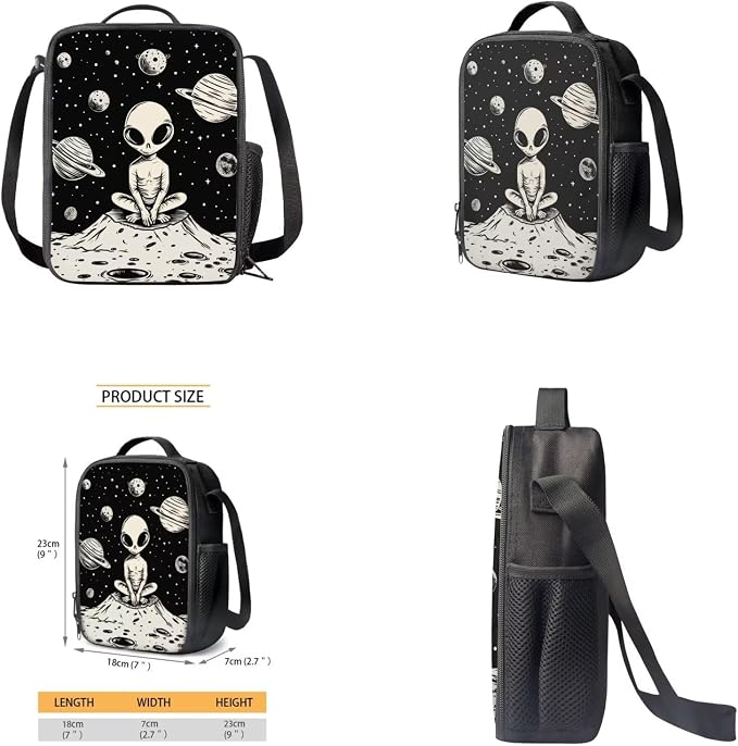 Space Alien Backpack Set with Lunch Box, Water Bottle Pouch, and Pencil Case for Boys & Girls, 17" Large School Bag - Image 4