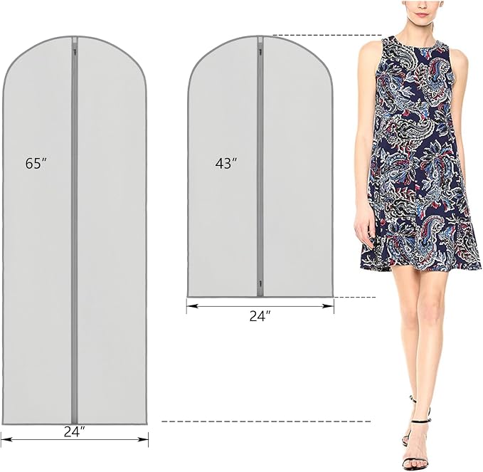 Zilink 65" Dress Bags for Gowns Long Extra Long Garment Bags for Hanging Clothes Dress Cover Bag for Closet Storage Grey, 3 Pack - Image 2