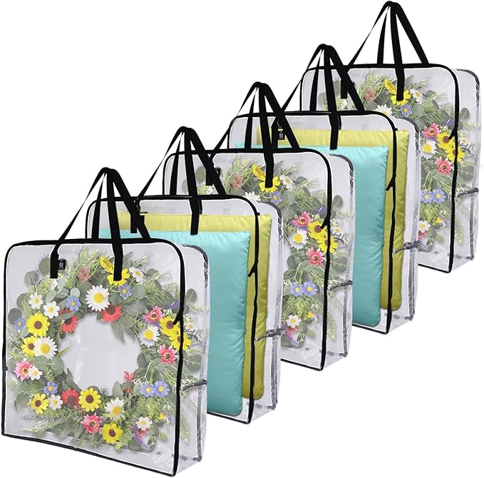 VENO 5 Pack Summer Wreath Storage Bag, Spring, Christmas Decoration Garland Container, 30 Inch Clear Door Wreath Organizers, Moving Boxes, Packing Supplies for College (Square - 5 Pack) by Veno