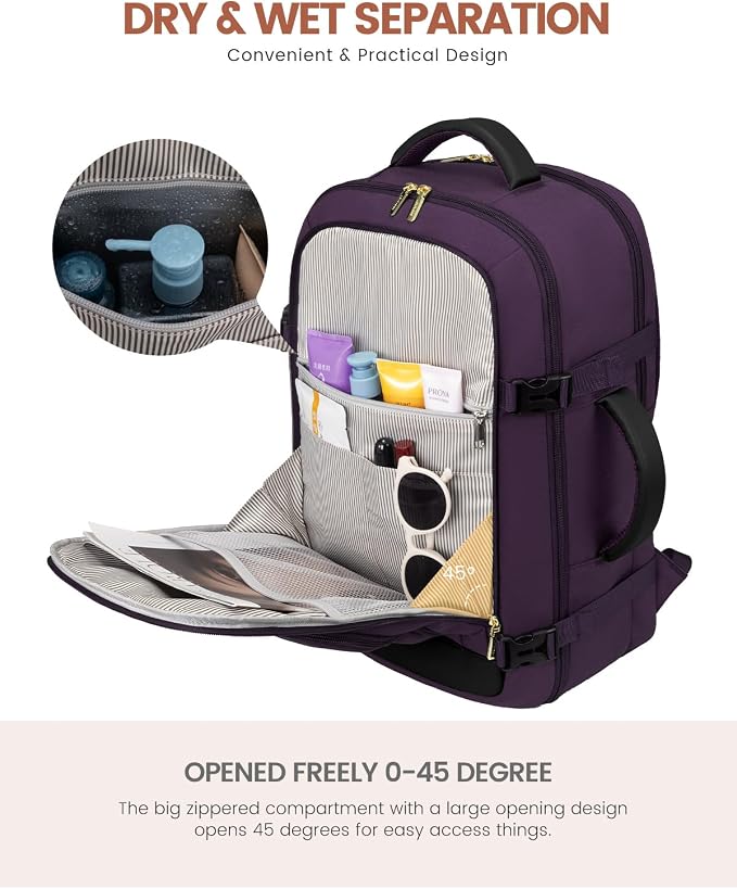 LOVEVOOK Carry On Travel Backpack For Women Flight Approved, 40L Large Personal Item Backpack Travel Bag for Airplanes, Business 17 Inch Laptop Backpack, Weekender Overnight Daypack, With 2 Cubes - Image 8