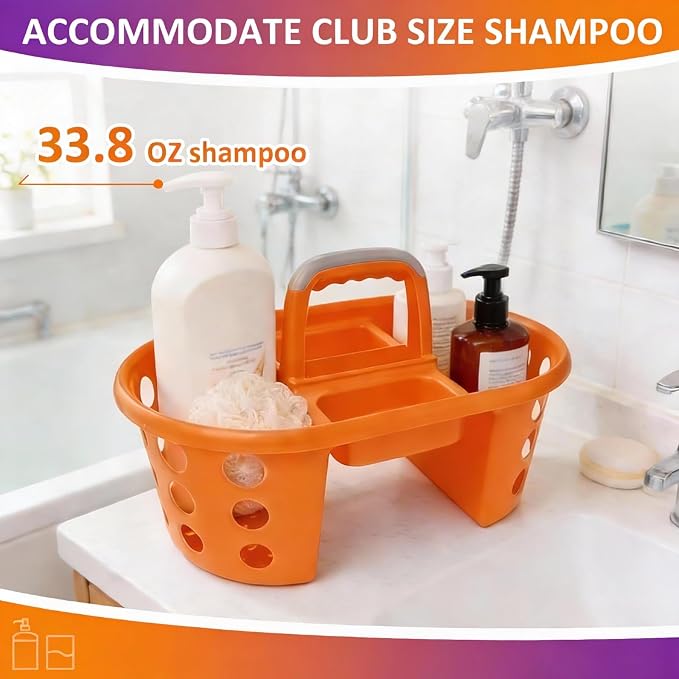 SIMPLYKLEEN Large Shower Caddy Portable 2PC - Made in USA Plastic Jumbo Size Dorm Storage Candy Tote with Handle Shower Organizer for Bathroom, Pantry, Kitchen, College Dorm, Orange/Purple - Image 6