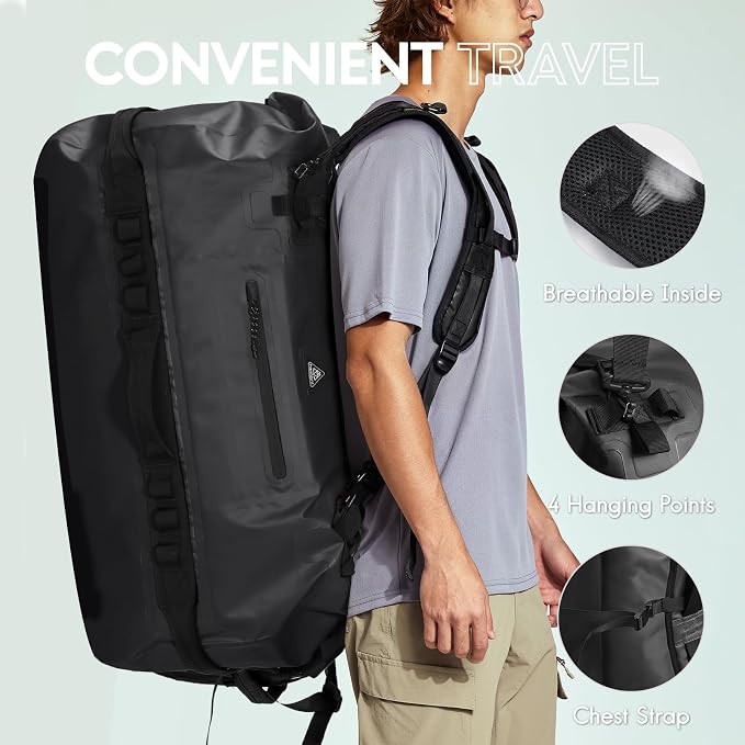 Haimont IPX7 Waterproof Roll-Top Dry Duffel Backpack | 60L/90L Sizes, 500D Tarpaulin, Welded Seams, Mesh Pockets, Boating & Kayaking - Image 4