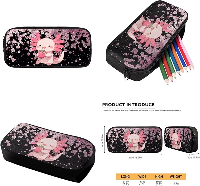 Axolotl School Backpack for Girls 6-8 Years Old with Lunch Bag Elementary Strawberry School Backpack Kids Lunchbox Set 4 Piece Bookbag/Lunch Box/Pencil Case/Water Bottle Holder - Image 6