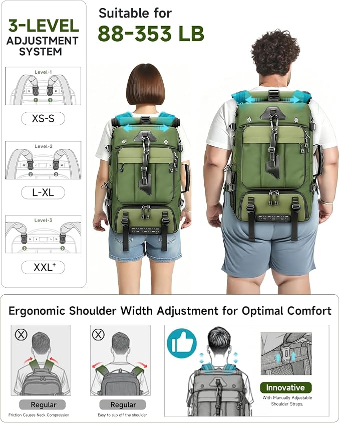 Travel backpack for men,40L Large Carry on Backpack Durable Convertible Duffle Bag with Shoe Compartment Fit for 16 Inch Laptop for travel, camping,Weekender Hiking Green - Image 5