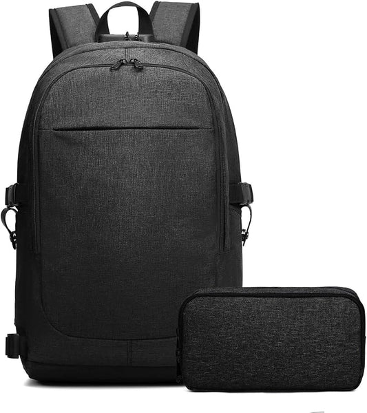Varietyathletics 19" Laptop Backpack and Organizer Case Set USB Headset Port Anti-Theft Waterproof Travel Work College (Black) by VarietyAthletics