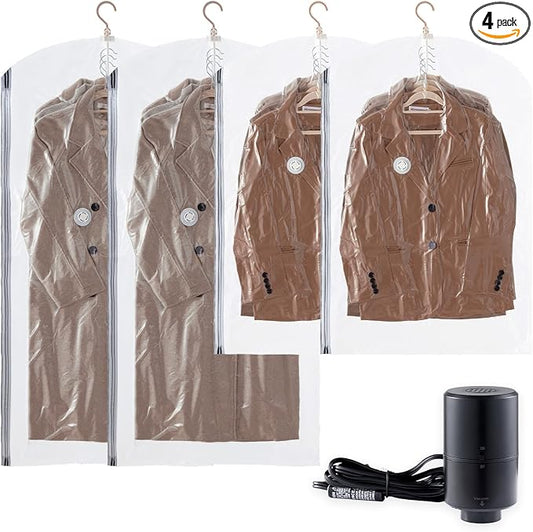 TAILI Hanging Vacuum Sealer Storage Space Saver Bags with Electric Air Pump for Clothing Travel, for Coats, Closet Organizers, 2 Long 2 Short Clear by TAILI
