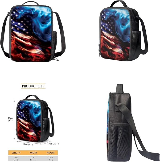 American Flag Backpack for Boys Kids Backpack with Lunch Box Water Bottle Carrier and Soft Pencil Case 4PCS Set Bookbag with Front Pocket for School Teens 17 inch School Bag with Side Pocket - Image 4
