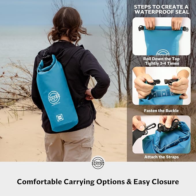 STOVER 5/10/25/30/40L Waterproof Dry Bag, Medium Lightweight Roll Top Dry Bag Backpack w/Waterproof Phone Case, Kayaking, Travel, Hiking, Fishing, Tubing, Camping, the Beach, Men/Women (Blue) - Image 5