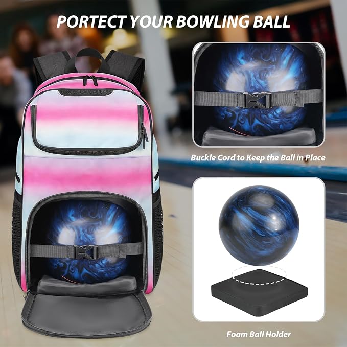 Bosynoy Bowling Backpack, Single Bowling Ball Bag with Shoe Compartment | Bowling Bag Totes with Foam Padded Protection, Fits Shoes Up to US Mens Size 16 and Accessories, Grey - Image 3