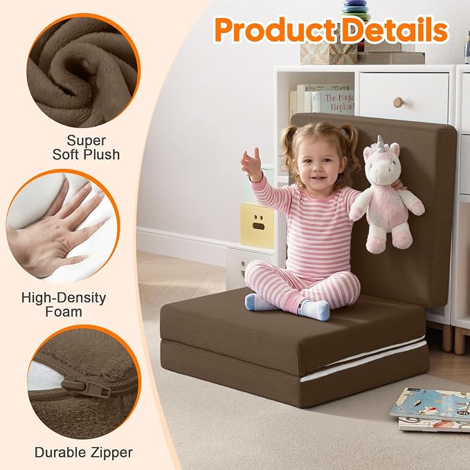 MeMoreCool Foldable Floor Mattress for Kids Trifold, 57x22 Inch Coffee | Trifold futon floor mattress for playroom, reading nook and travel, washable - Image 4