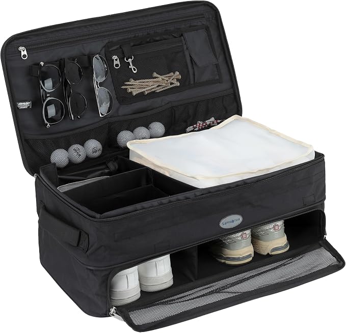 Samsonite Expanding Golf Trunk Locker Organizer with Waterproof Backing, Mesh Section for Shoes, and Movable Dividers by Samsonite