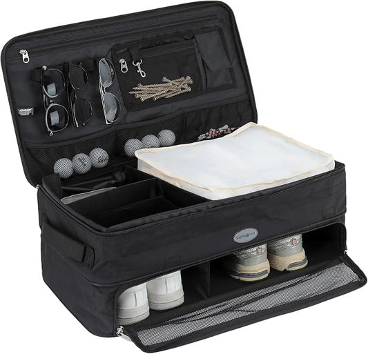 Samsonite Expanding Golf Trunk Locker Organizer with Waterproof Backing, Mesh Section for Shoes, and Movable Dividers by Samsonite