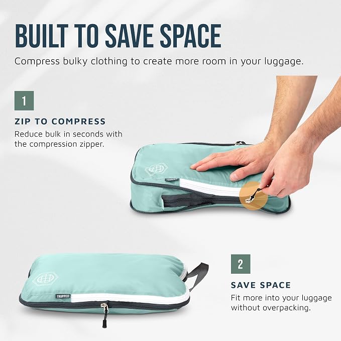 Large Compression Packing Cubes for Travel-Packing Cube Luggage Organizers 7 Piece Set for Checked Luggage-Ultralight, Expandable/Compression Bags by TRIPPED Travel Gear (DustyTeal/White) - Image 5