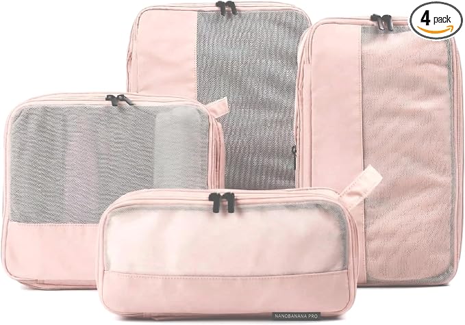 Compression Packing Cubes for Travel, Carry On Suitcase Organizer, Travel Essentials for Women and Men, Travel Bags for AEROARTLY Luggage, Holiday & Birthday Gifts Bags (4pc Set, Pink) by AEROARTLY