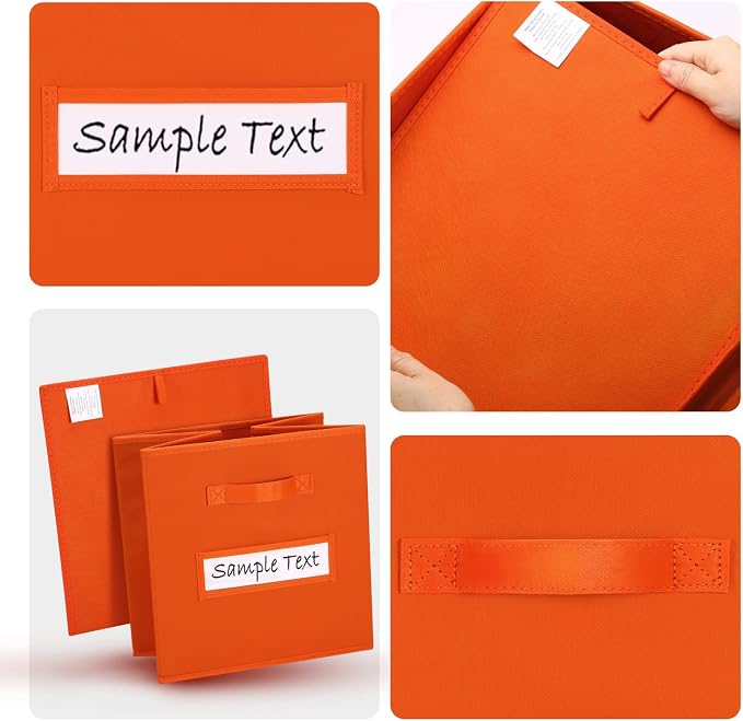 Fabric storage cubes (8 Pack) 13 Inch Cube Storage Bin, cube organizer bins with 8 Labels Window Cards & a Pen, Foldable cube organizer bins and Storage Box, Orange - Image 3