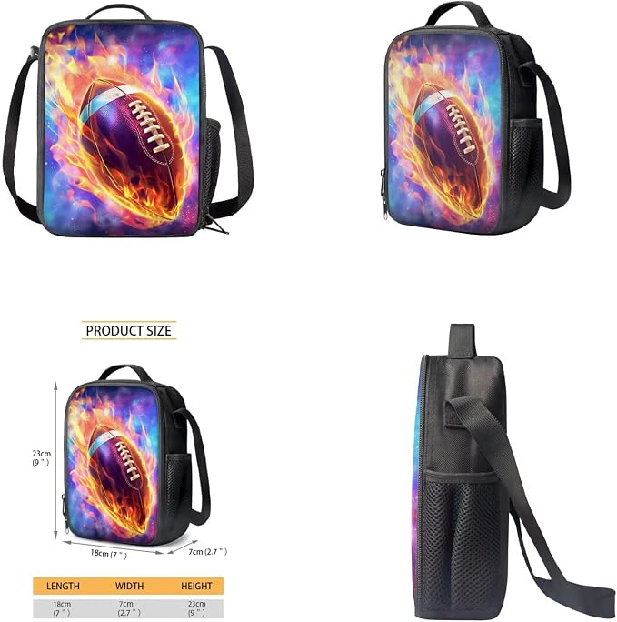 Galaxy Football Backpack for Boys Kids Backpack with Lunch Box Water Bottle Holder with Strap and Soft Pencil Case 4PCS Set Bookbag with Front Pocket for School 17" Sturdy School Bag for Girls - Image 4
