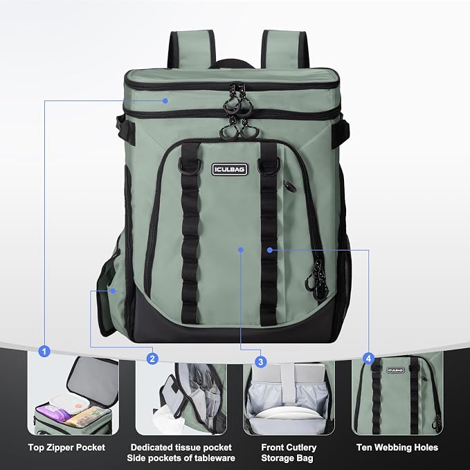 Beach Cooler Backpack for Men 36cans Insulated Backpack Cooler Lunch Bag for Women Camping Hiking Picnic Travel for 18 Hours Cooling 30L - Image 5