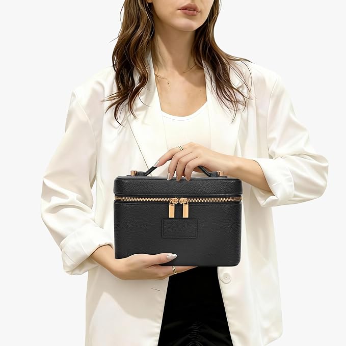 Makeup Bag Vanity Case with Removable Divider Travel Toiletry Bag Portable Cosmetic Bag Makeup Organizer Case (Black) - Image 3