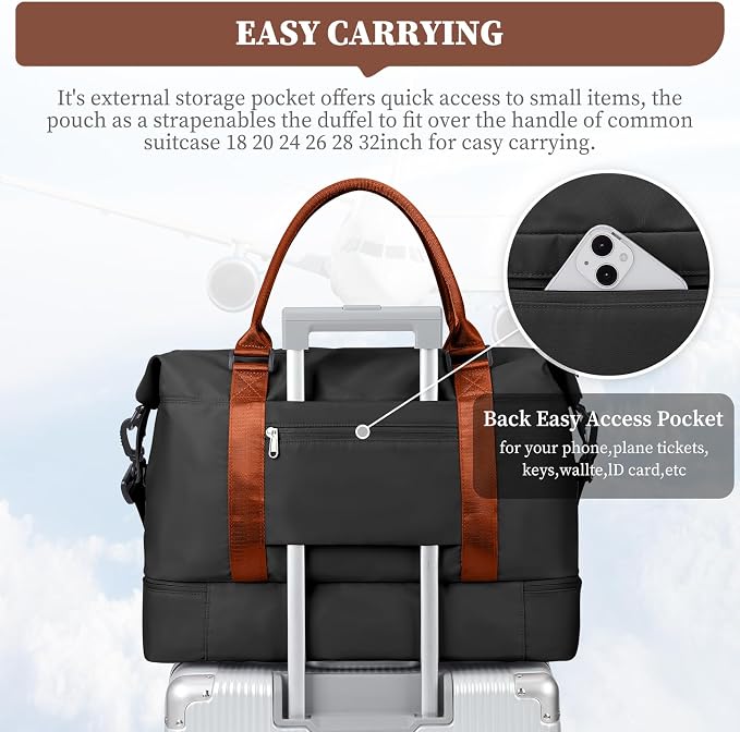 Weekender Bags for Women, Personal Item Travel Bag with Shoes Compartment | Overnight Travel Duffel Bag with Toiletry Bag, Airplane Friendly Carry-On Bag with Wet Pocket & Trolley Sleeve,Medium - Image 6
