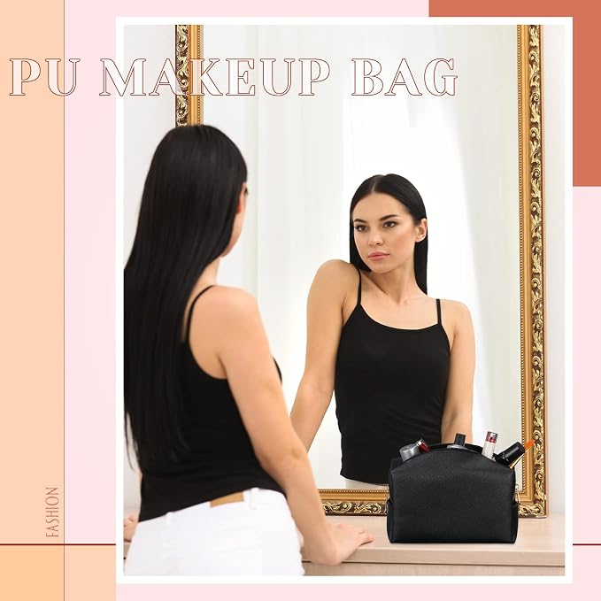 20 Pcs Preppy Makeup Bags PU Leather Cosmetic Pouch with Zipper Waterproof Make up Bags Toiletry Beauty Container for Women Bridal Shower Favors End of the Year Teacher Gifts(Black) - Image 4