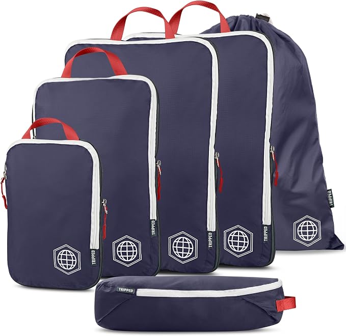 Extra Large Compression Packing Cube 6 Piece Set for Travel and Check Luggage by TRIPPED Travel Gear by TRIPPEDTravelGear