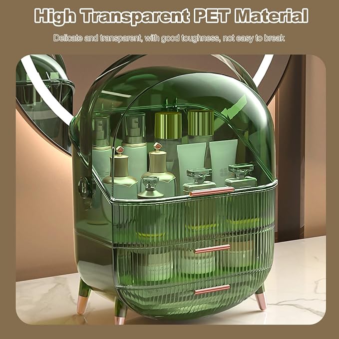 Ergocar Portable Retro Series Multi-Function Make Up Case Dustproof Cosmetic Storage Box, Skin Care Products Jewelry Organizer Finishing Box Bathroom Desktop - Retro Green - Image 5