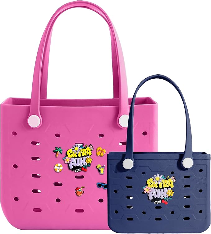 2-Pack Beach Bags Medium & Small,Waterproof Sandproof Rubber Tote Set for Women Men, Vacation Pool Boat Essentials - Image 5