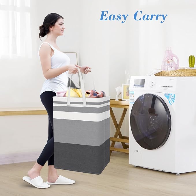 BlissTotes 3-Pack Laundry Basket, Freestanding＆Waterproof Laundry Hamper, Collapsible Tall Clothes Hamper with Easy Carry Handles for Clothes, Towels in the Family and Dorm,Gradient Grey,88L - Image 5