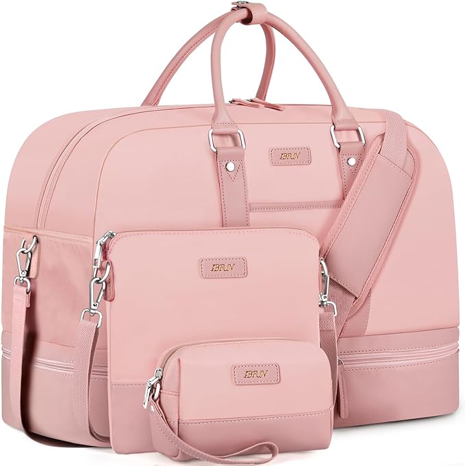 Weekender Bag for Women, Large Overnight Bag Canvas Travel Duffel Bag Carry On Tote with Shoe Compartment 21" 3Pcs Set by IBFUN