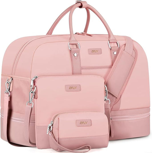 Weekender Bag for Women, Large Overnight Bag Canvas Travel Duffel Bag Carry On Tote with Shoe Compartment 21" 3Pcs Set by IBFUN