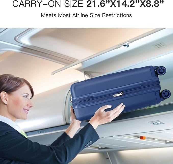 Kono Small 20 Inch Expandable Carry On Luggage with Quiet Spinner Wheels & TSA Lock, Scratch and Drop Resistant PC+ABS Hardside 22x14x9 Airline Approved Suitcase, Navy Blue - Image 2
