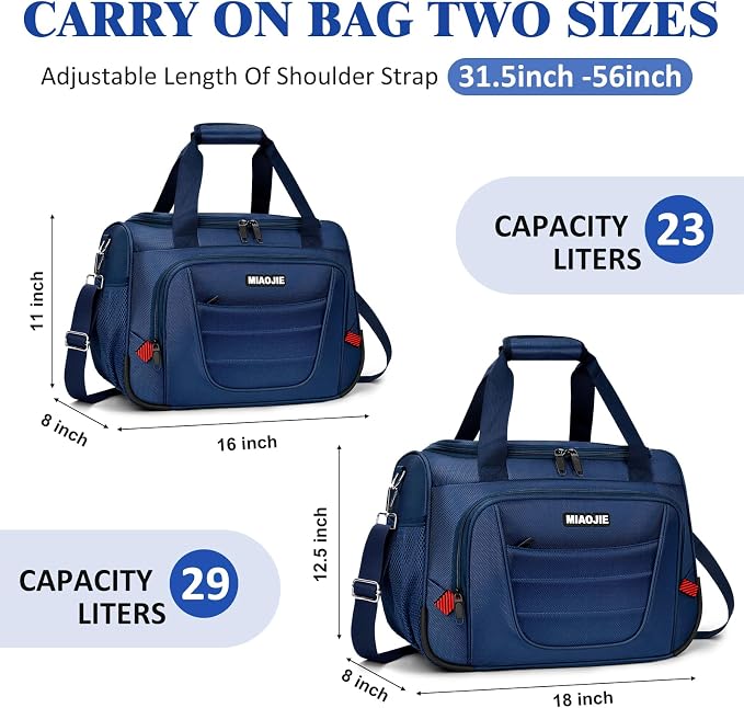 Underseat Carry On luggage Bag Airplanes Personal Item Bags Weekender Overnight Travel Tote Bag Shoulder Small Softside Carry on Luggage Travel Duffel Bags For Men Women -16 IN Navy Blue - Image 2