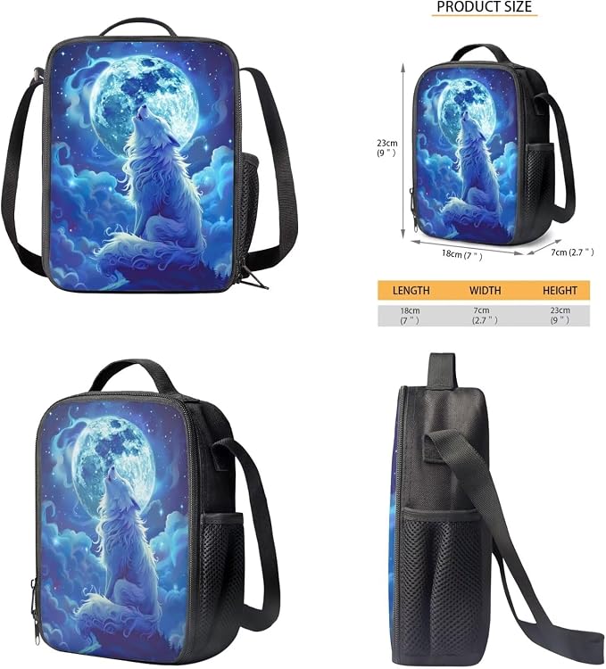 Wolf Backpack for Girls Boys Backpack with Lunch Box Water Bottle Bag and Big Pencil Case 4PCS Set Large Bookbag with Compartments for School 17 inch Lightweight Elementary School Bag for Kids - Image 5