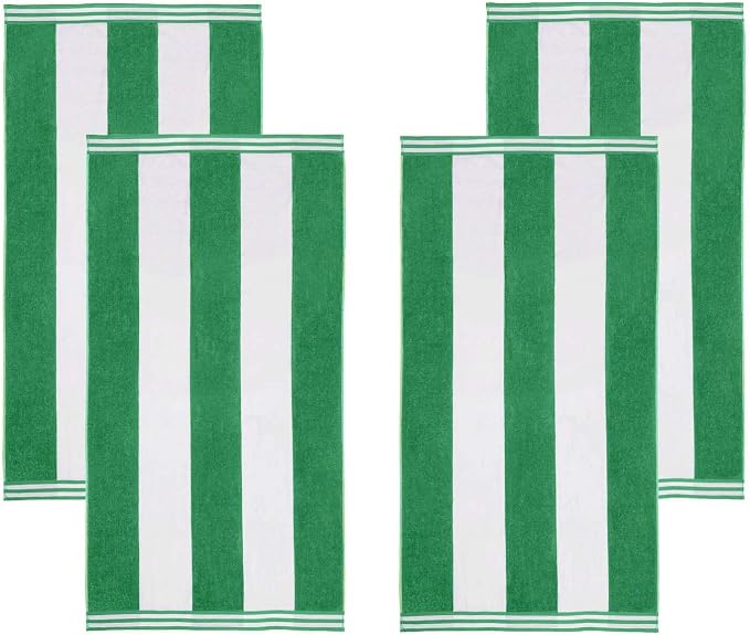 Superior Cotton Striped Beach Towels, Colorful Towels for Adult, Kid, Pool, Swimming, Sand, Travel, Large Oversized, Absorbent, Fast Drying, Bath Basics, Cabana Collection, Set of 4, Dark Green - Image 2