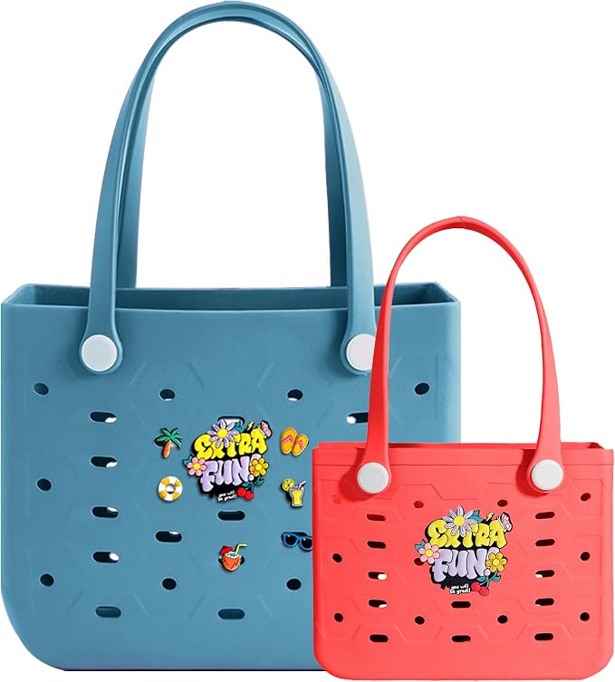 2-Pack Beach Bags Medium & Small,Waterproof Sandproof Rubber Tote Set for Women Men, Vacation Pool Boat Essentials - Image 5