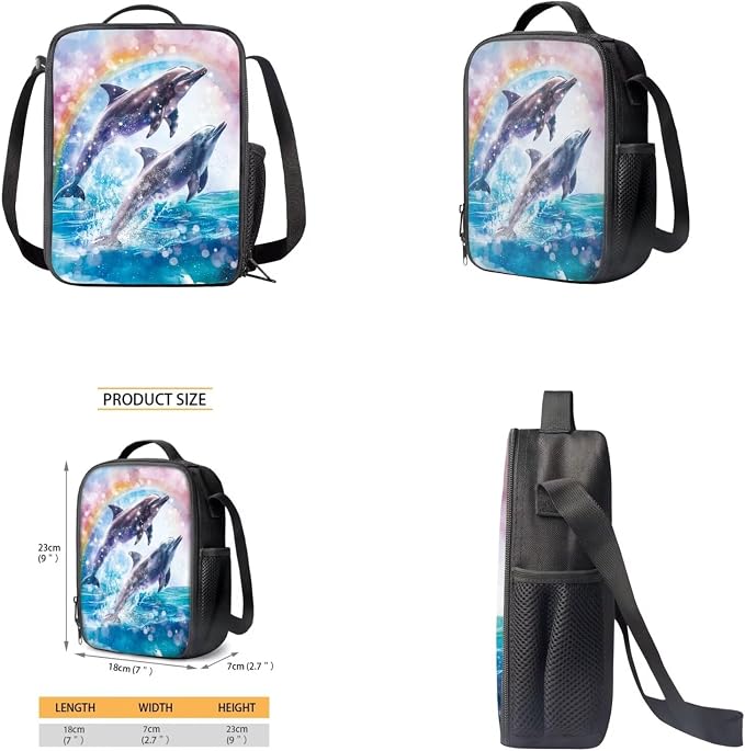 Dolphin Backpack and Lunch Box Set Boys Toddler Fashion Hot Water Bottle Cover and Pencil Case Large Capacity Lunch Box Insulated Kids for Secondary Schools - Image 4