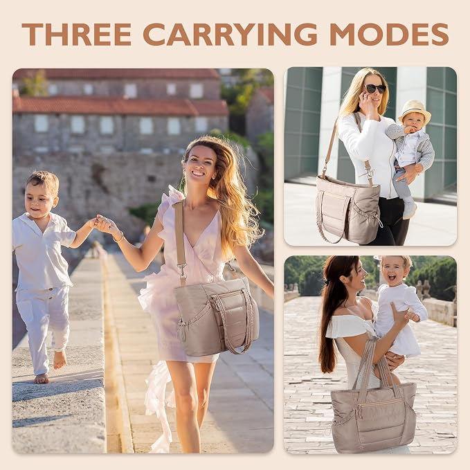 mommore Diaper Bag Tote with Stroller Organizer Puffer Bag Large Capacity Baby Bag with Changing Pad for Travel, Hospital - Image 2
