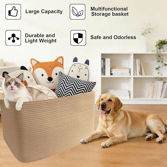 96L Extra Large Cotton Rope Laundry Basket with Sturdy Handles | 24x16x15 Foldable Rectangular Blanket Basket for Toys, Clothes & Pillows,Ideal for Nursery, Bathroom, Bedroom, Living Room - Image 8