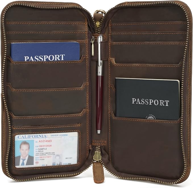 Polare Full Grain Leather Family Passport Holder Travel Wallet and Documents Organizer RFID Blocking Case Fits 6 Passports by polareoriginal