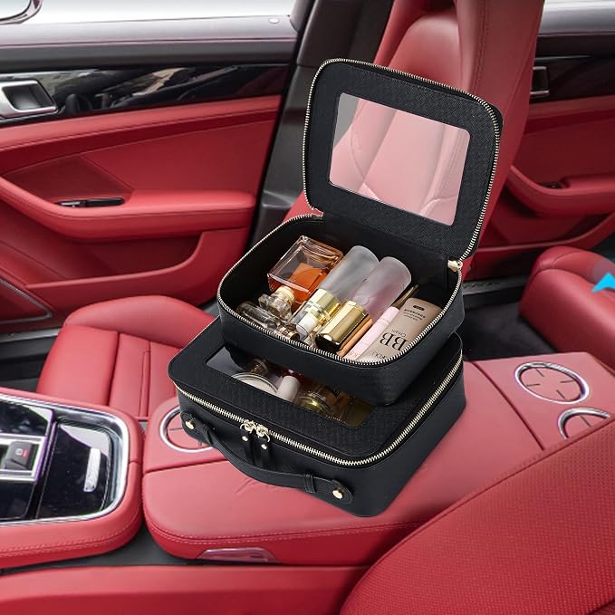 Travel Makeup Set, Black, L+M+SLIM | Waterproof, Transparent Cosmetic Bag, Toiletry Bag, Makeup Brush Case with Zipper, Car Essentials for Women - Image 5