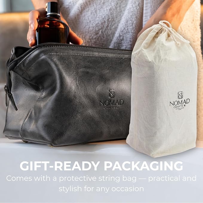 NomadCraftsCo. Premium Leather Travel Toiletry Bag for Men and Women, King-Size Dopp Kit with Waterproof Lining, Mens Toiletry Travel Bag - Image 2