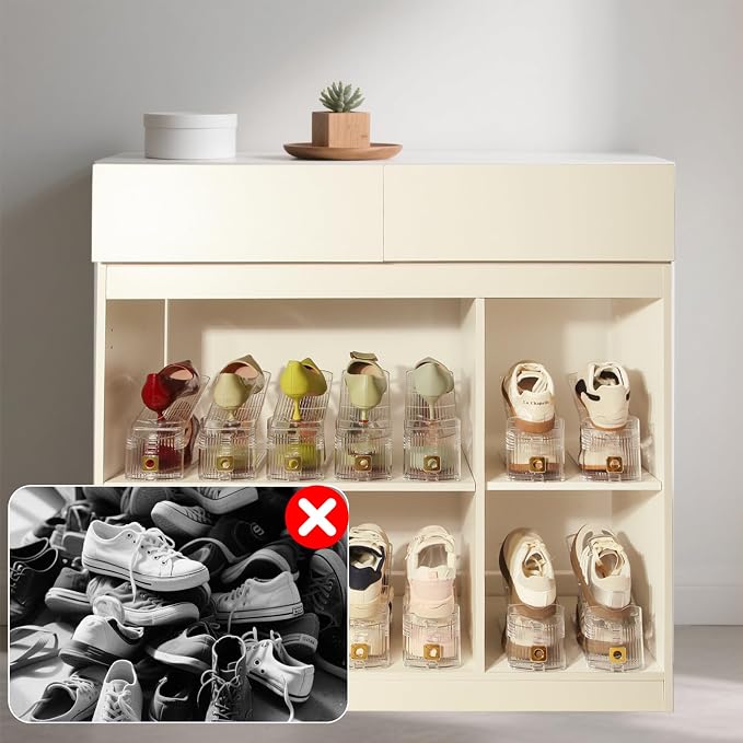 12 Pack Shoe Slots Organizer, Shoe Stackers Organizer for Closet Adjustable Shoe Holder Space Saver 50% Shoes Racks for Closet Organization - Image 8